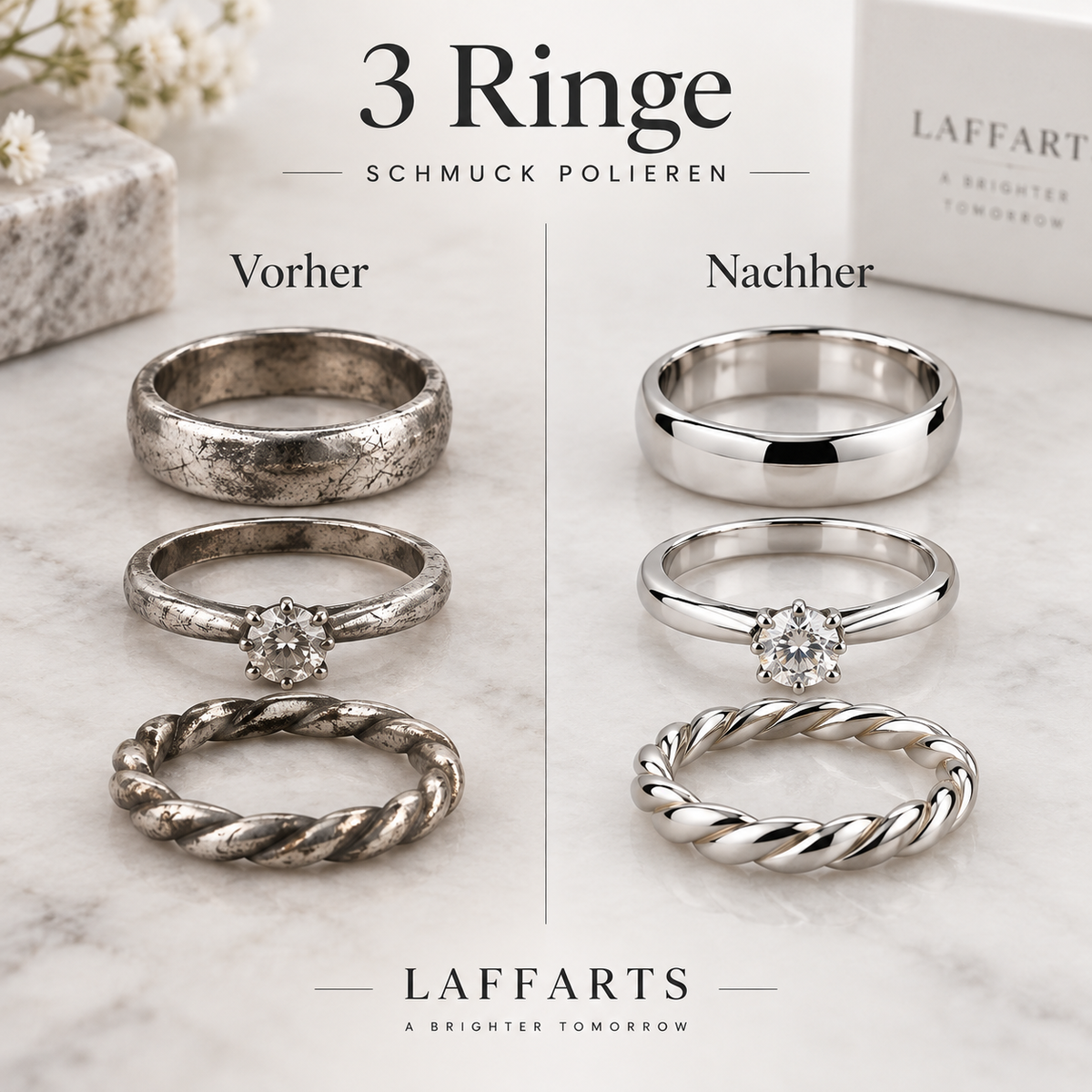 3 Silberringe polieren lassen – Vorher Nachher | LAFFARTS