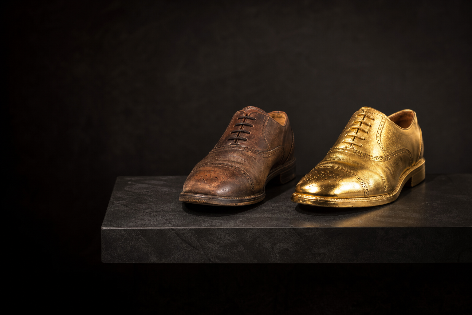vergoldeter Schuh auf dunklem Sockel