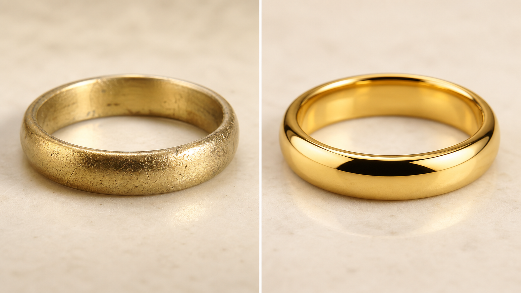 Ring vergolden lassen: vorher abgetragen und nachher neu vergoldet
