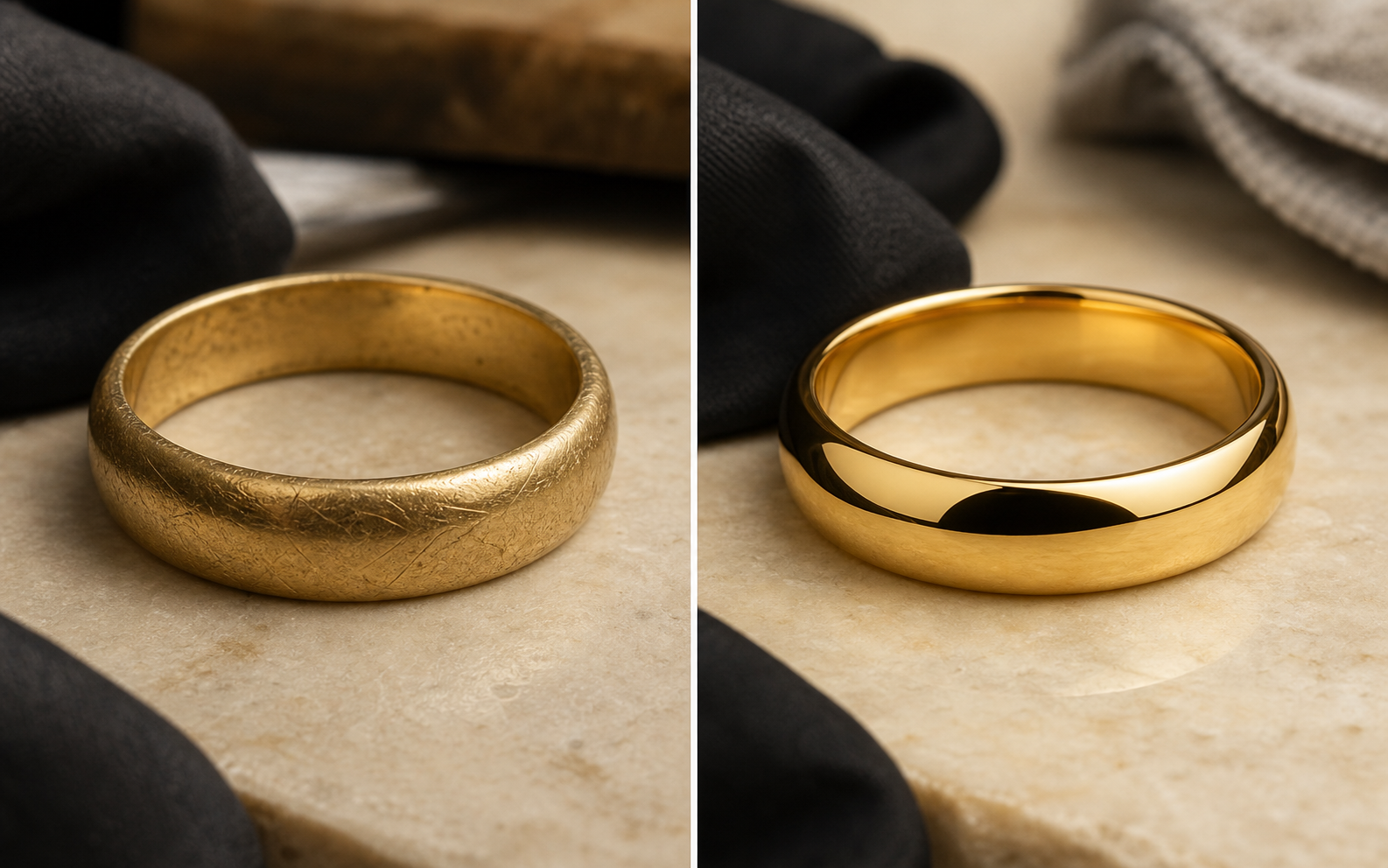 Vorher Nachher Vergoldung eines Rings