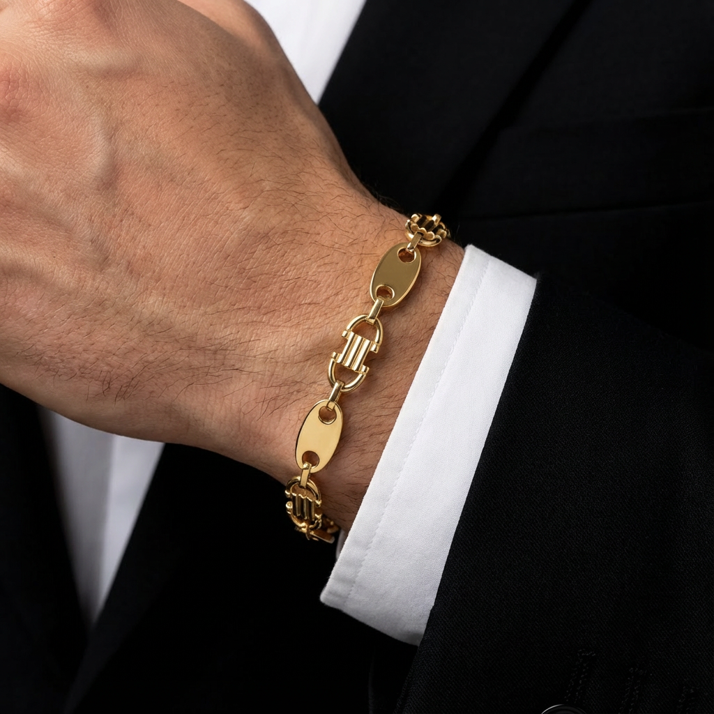 Massives Armband aus 925 Sterling Silber, 1 Micron hartvergoldet – 22 cm, 36 g – Zeitloses Statement-Schmuckstück