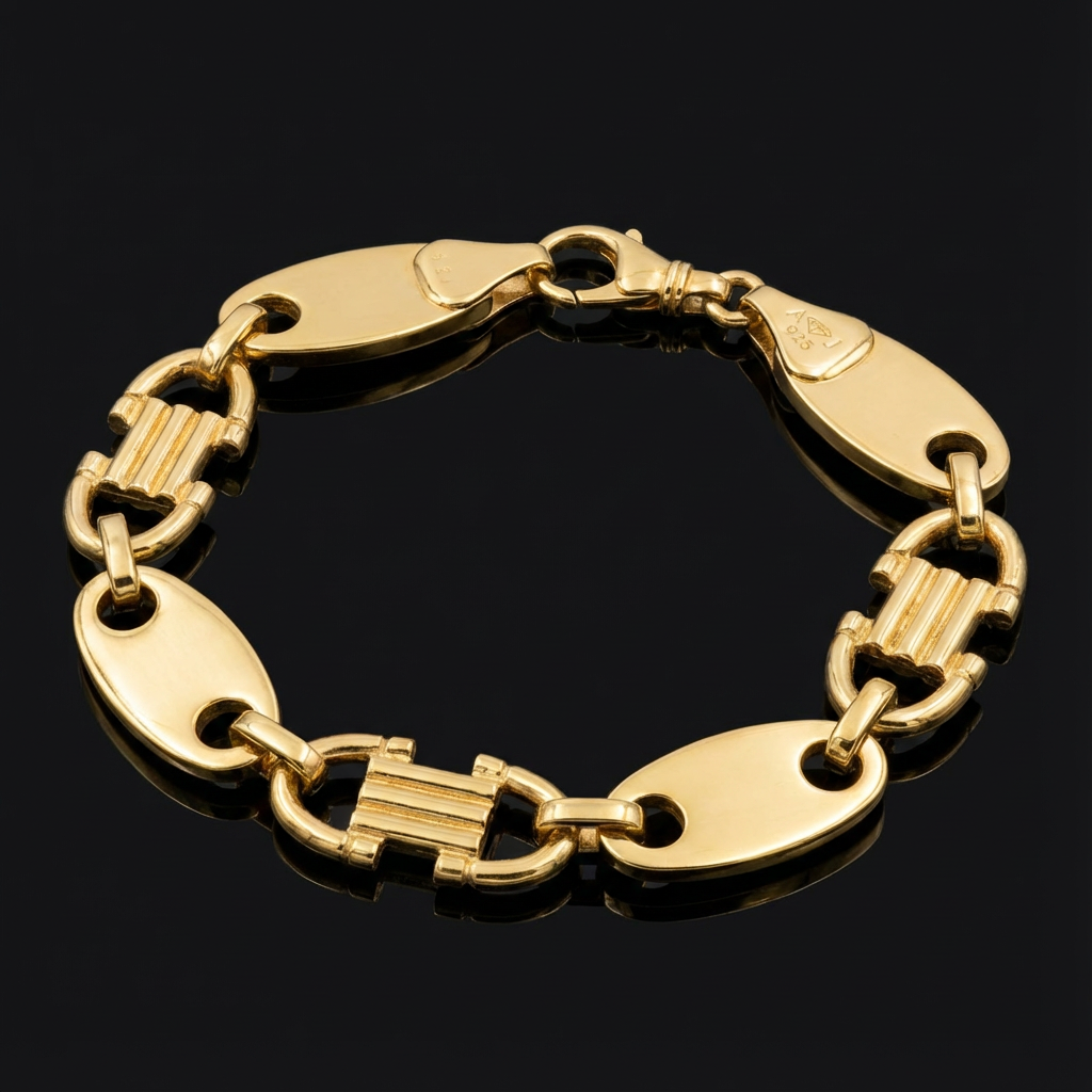 Massives Armband aus 925 Sterling Silber, 1 Micron hartvergoldet – 22 cm, 36 g – Zeitloses Statement-Schmuckstück