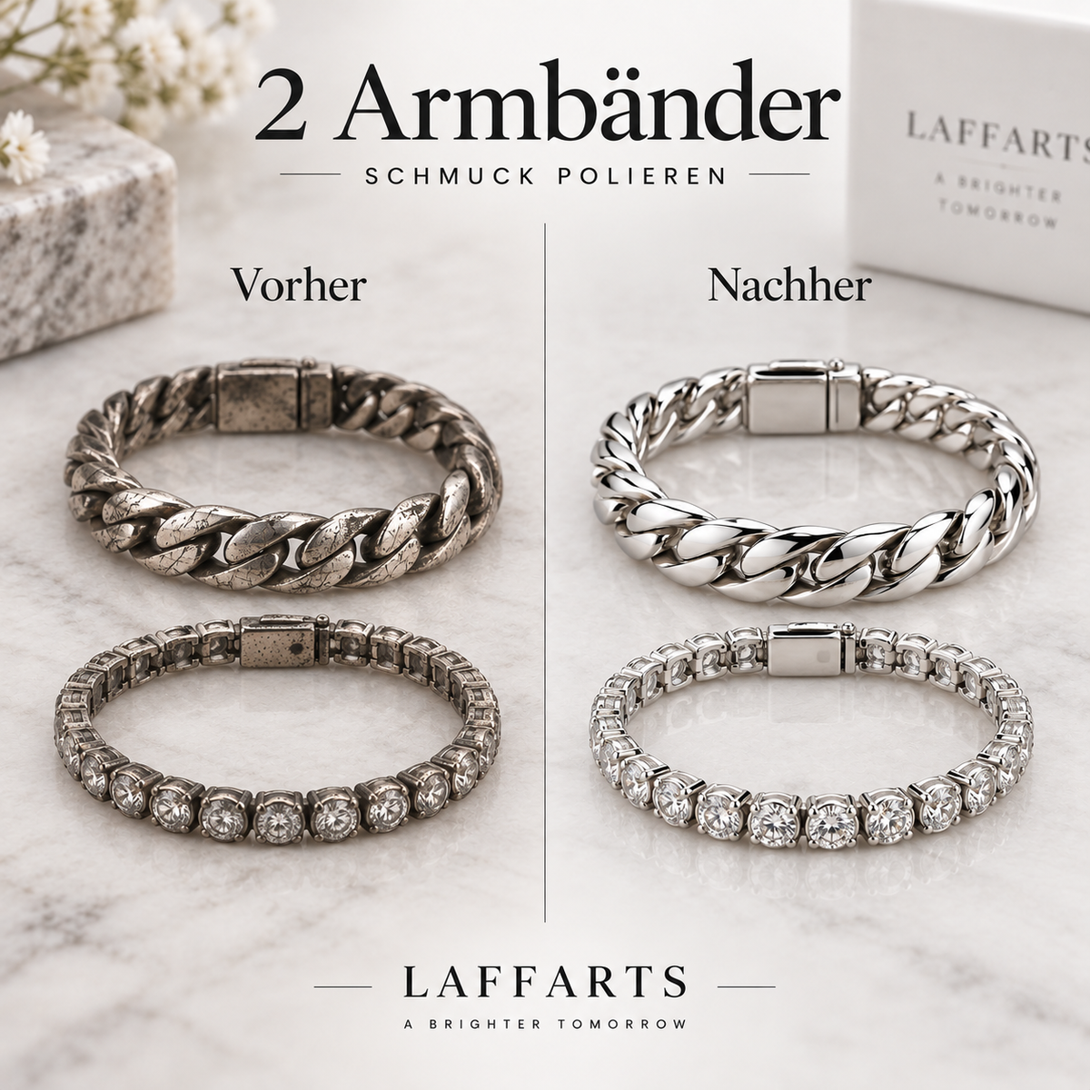 2 Silberarmbänder polieren lassen – Vorher Nachher | LAFFARTS