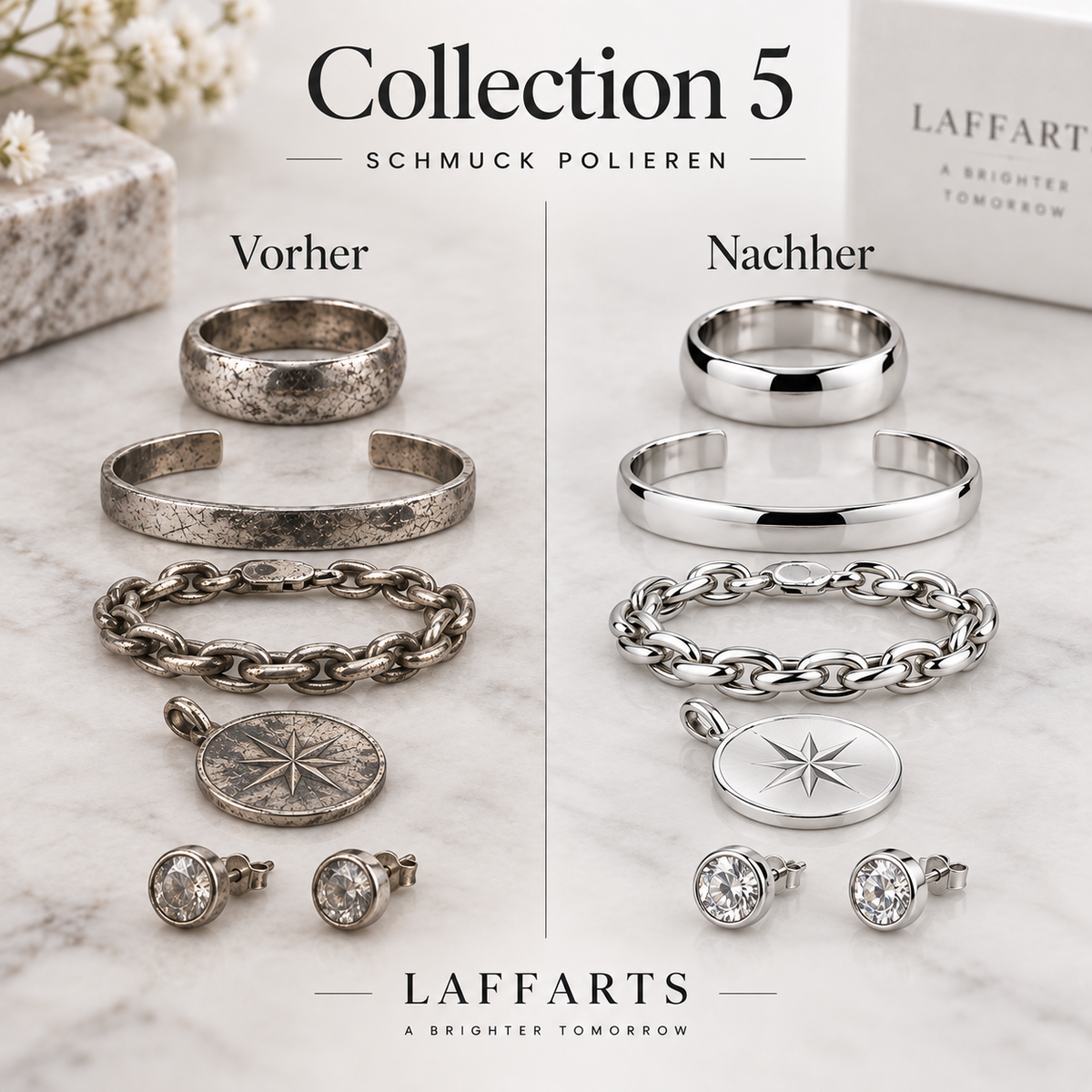 Silberschmuck Collection 5 polieren – Vorher Nachher | LAFFARTS