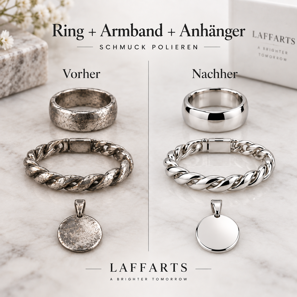 Ring Armband Anhänger aus Silber polieren – Vorher Nachher | LAFFARTS