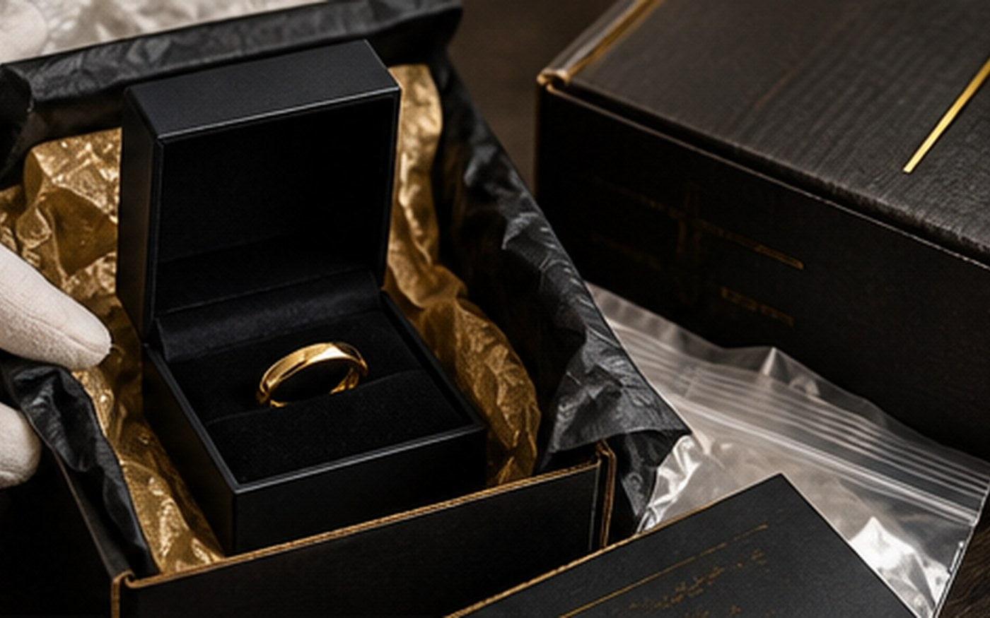 Wertversand für Schmuck - sicher verpackter Ring für Vergoldung