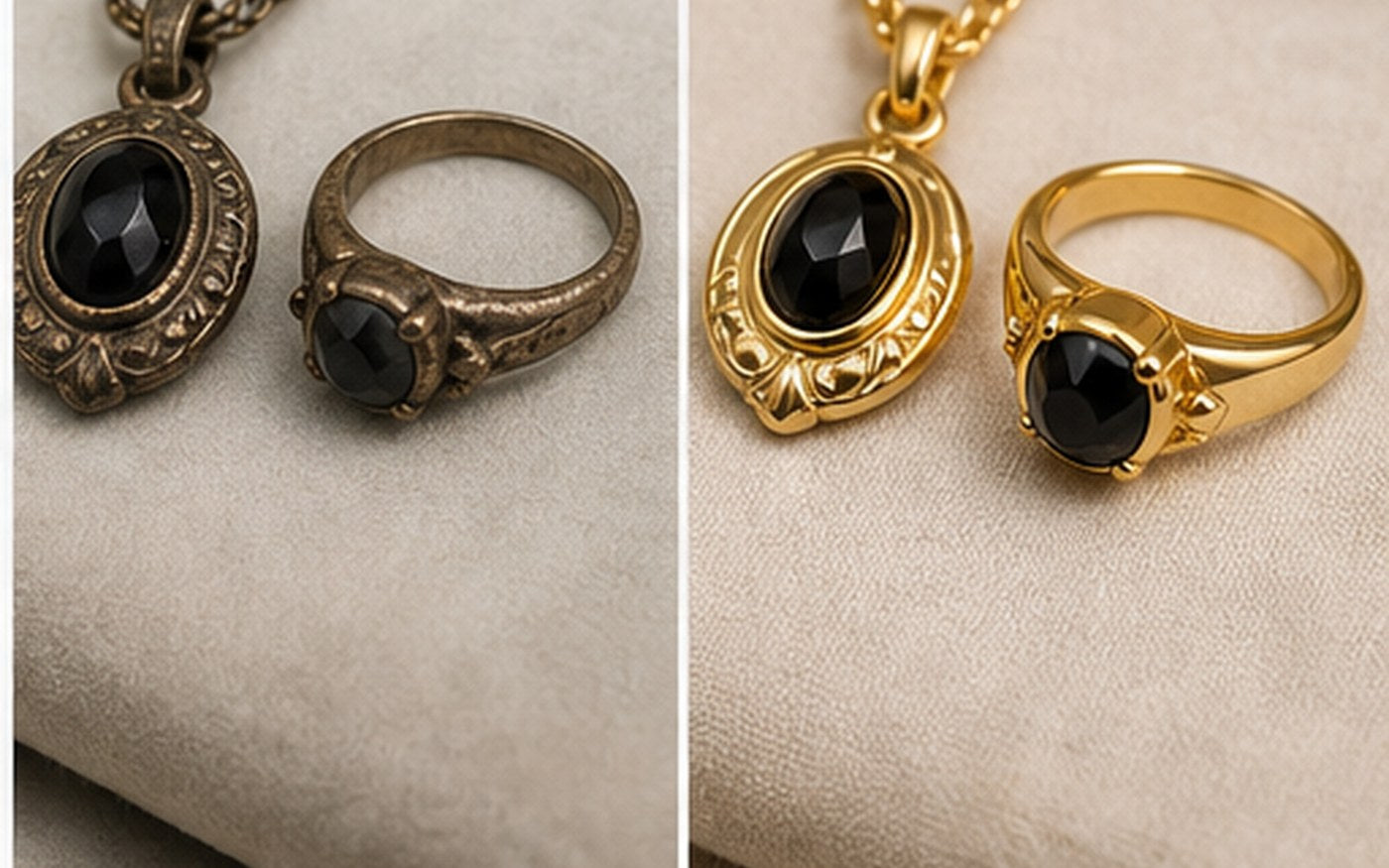 Verschlissenen Schmuck neu vergolden - Erbstück vor und nach Goldaufbereitung