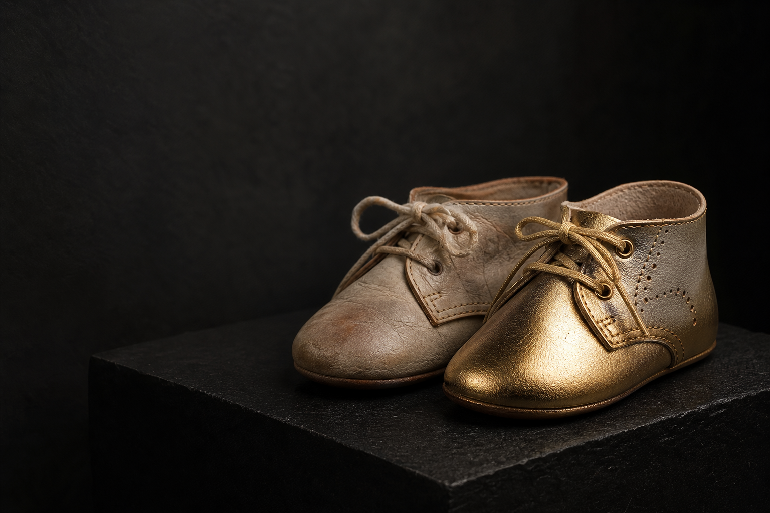 Babyschuhe vergolden lassen - Beispiel fuer Objektpruefung und Goldwirkung