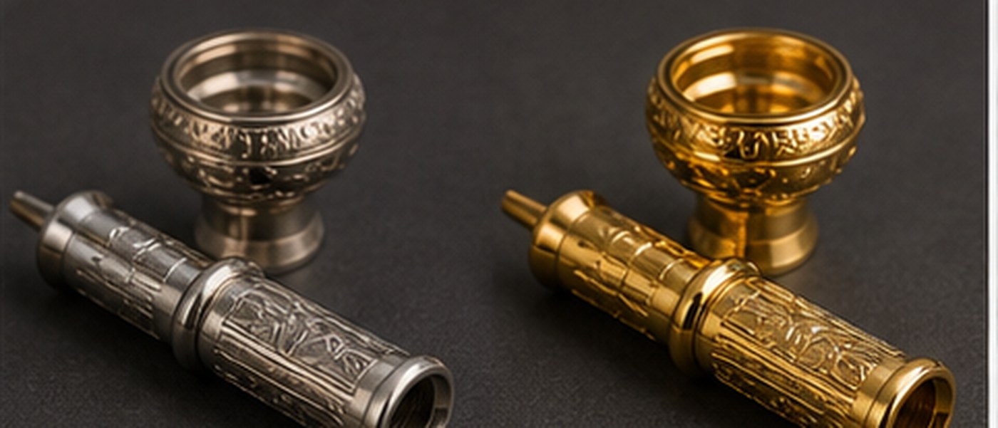 Shisha vergolden lassen - Metallteil vor und nach Goldveredelung