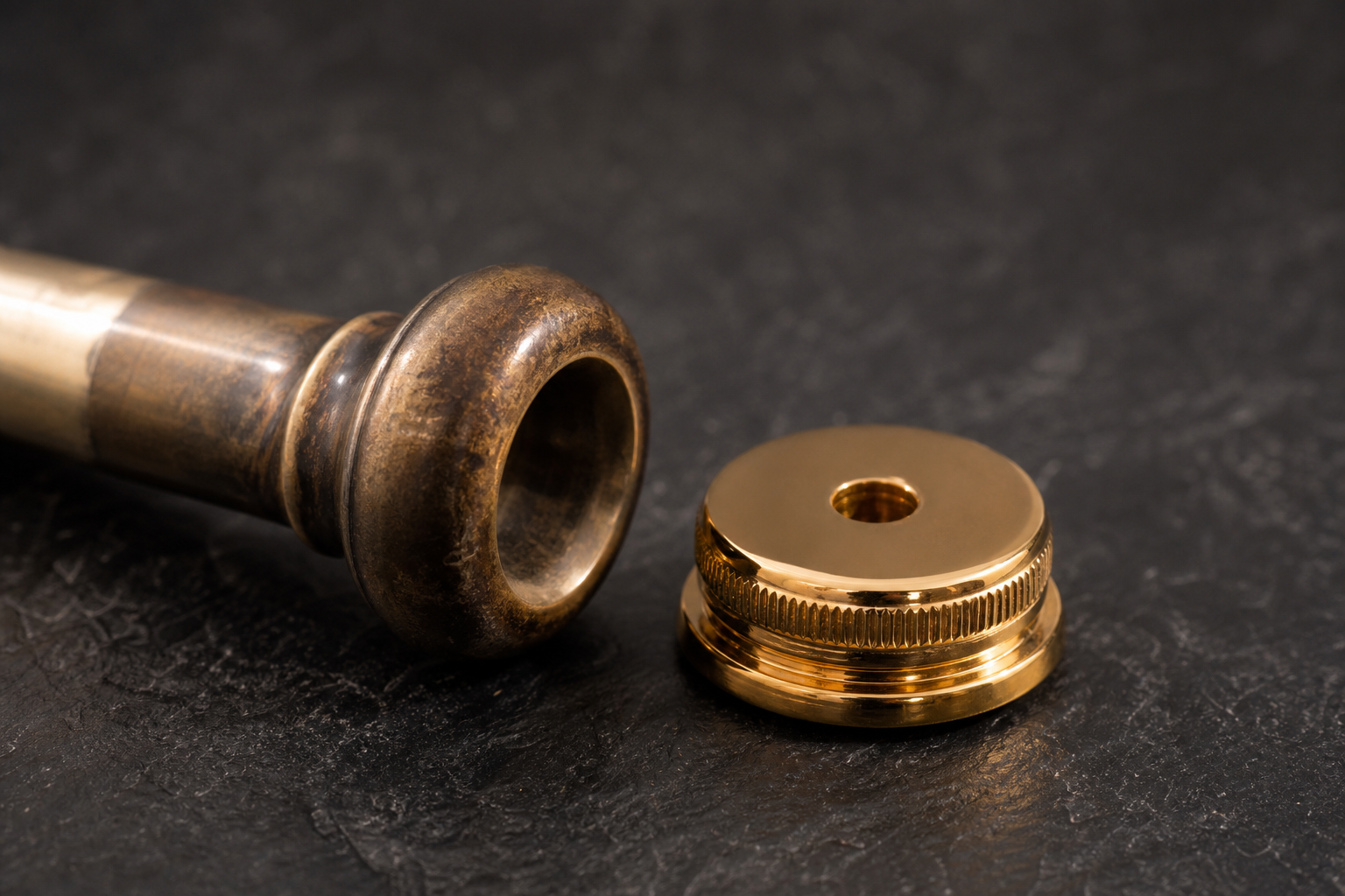 vergoldetes Instrumentendetail auf schwarzem Grund