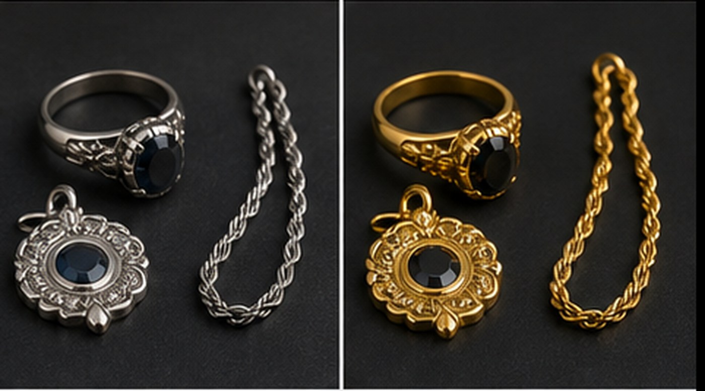 Silber vergolden lassen - Silberschmuck vor und nach Vergoldung