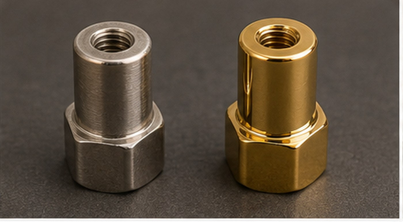 Edelstahl vergolden lassen - Metallfitting vor und nach Goldauflage