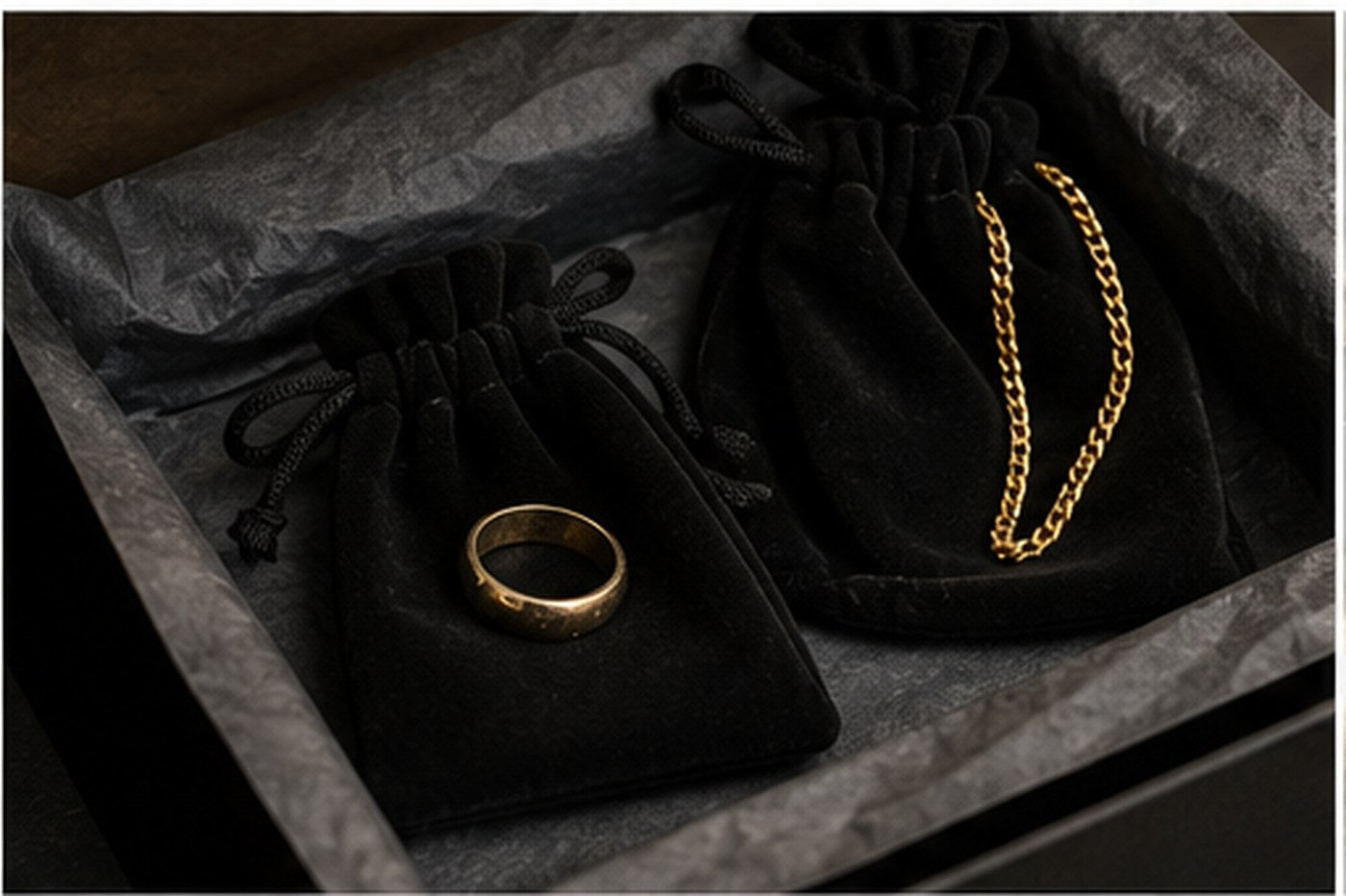 Schmuck sicher verpacken - Ring und Kette getrennt schuetzen