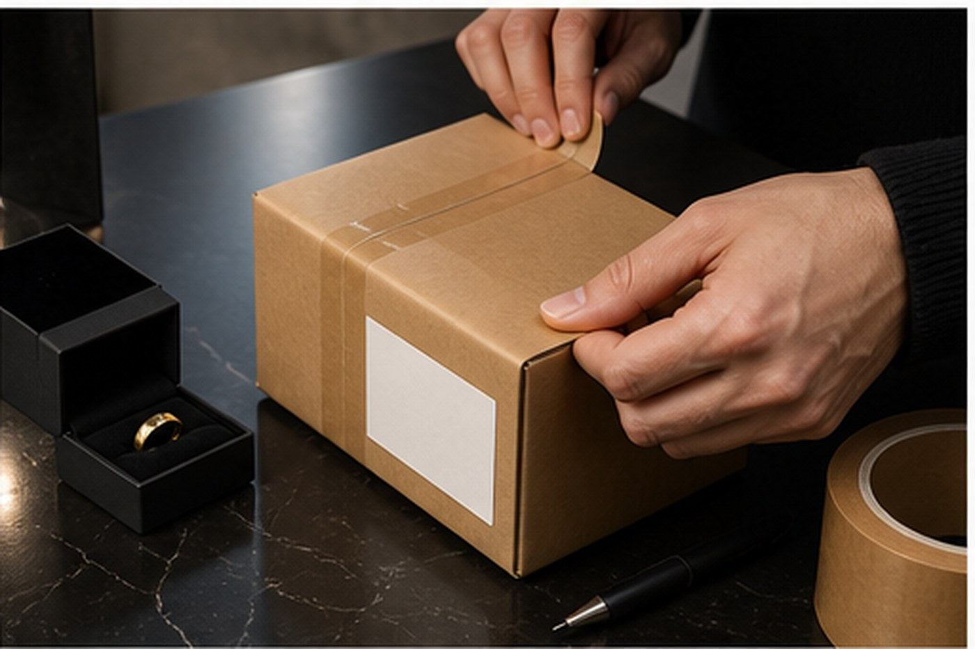 Wertversand fuer Schmuck vorbereiten - Paket sicher verschliessen